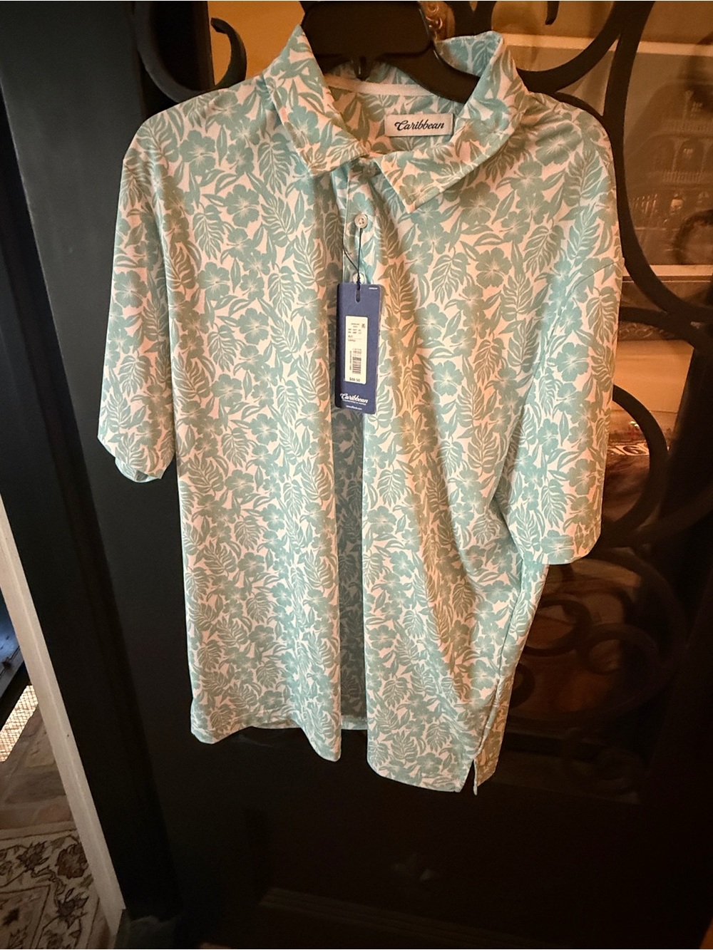 Caribbean  Men's Short-Sleeve Floral Polo - Aqua and White